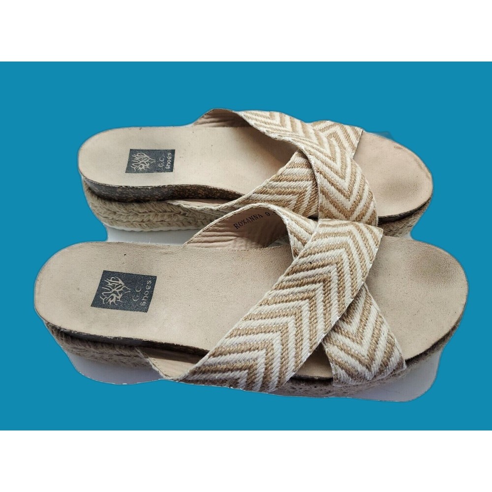 Womens Espadrille Platform Sandals Sz 9.5 Back Slide Criss Cross G.V Shoes
